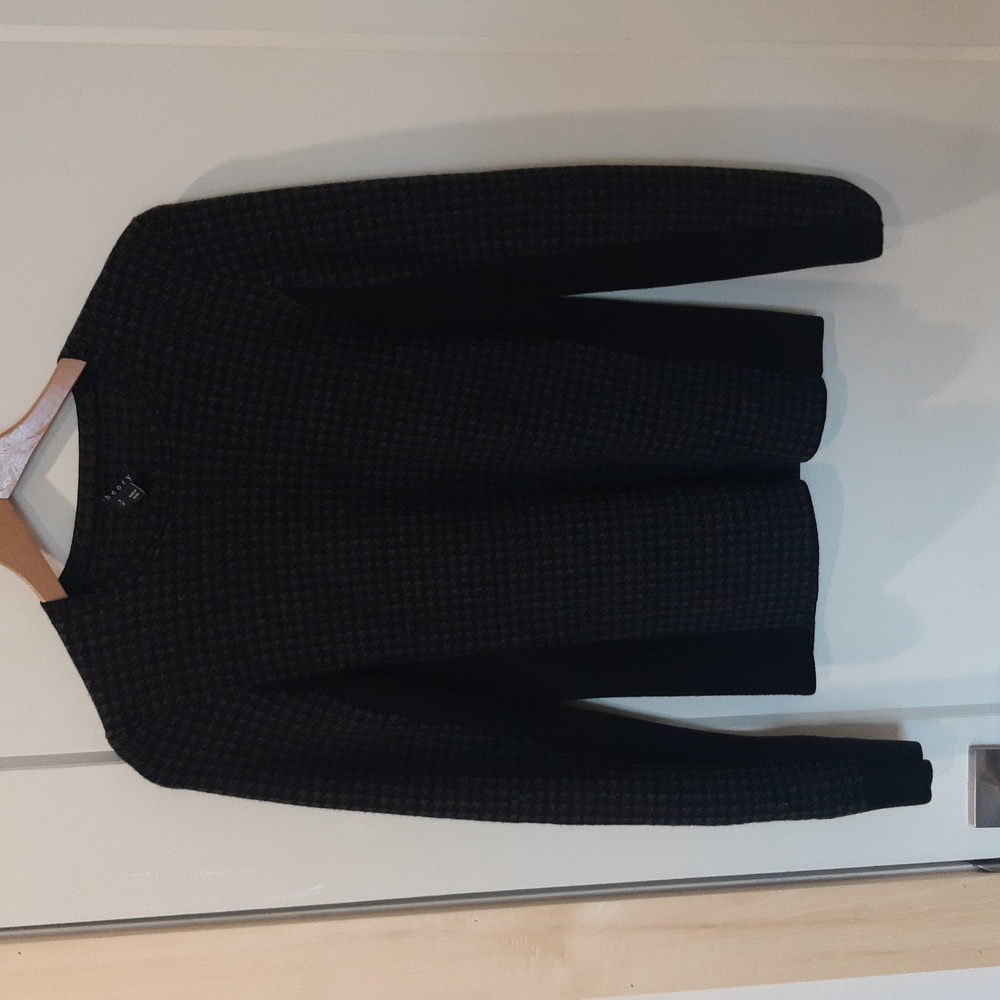Theory Tommy D'Noble Black Gray Houndstooth Sporty Sweater Size Small Wool Poly